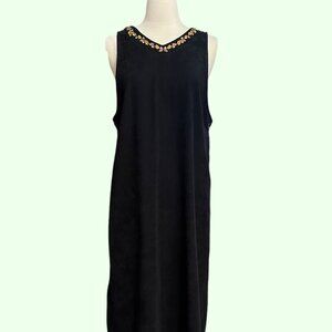Vintage 90's black embroidered sleeveless velour midi/maxi dress Womens Large